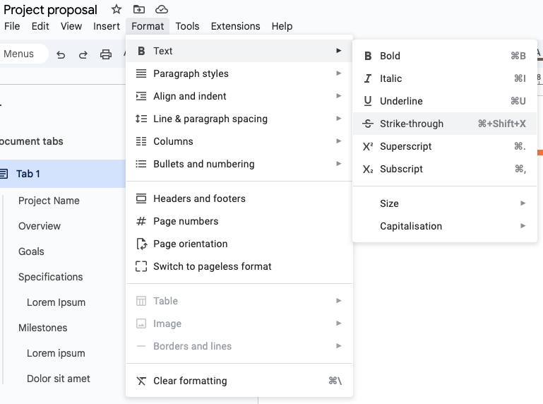 google docs strikethrough