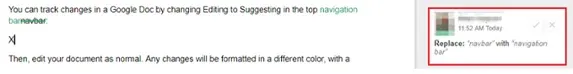 google docs tracking changes example