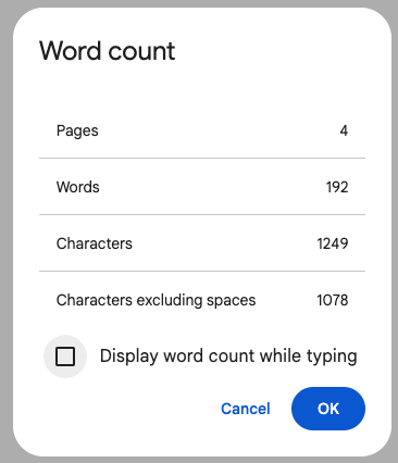 google docs word count