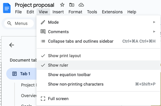 google docs show ruler