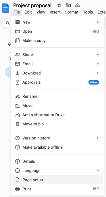 google docs page setup