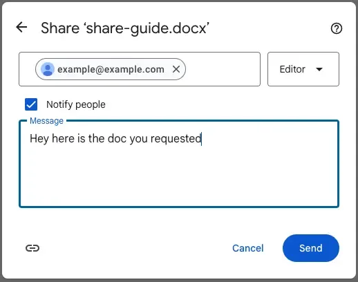 google docs sharing via email message